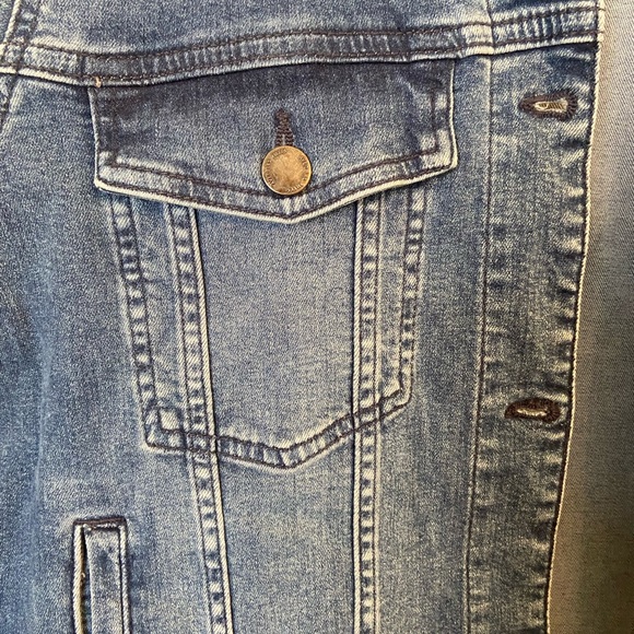 Avec Les Filles - Anthropologie Jean Jacket with Indigo Ruffle - Size Large - Picture 2 of 6